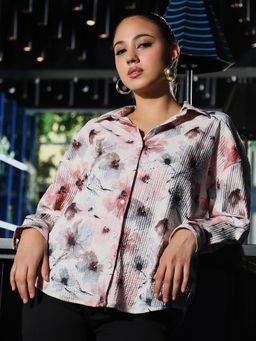 PINACOLADA - Women Multi-Color Stained-Flora Textured Oversized Shirt
