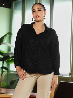 PINACOLADA - Women Onyx Black Marquise-Imprint Oversized Shirt