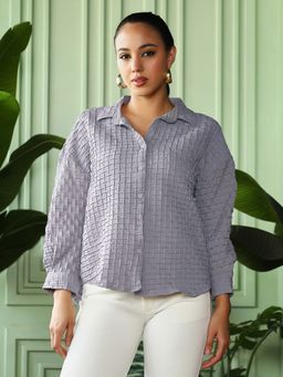 PINACOLADA - Women Pewter Grey Interweave-Tactile Oversized Shirt