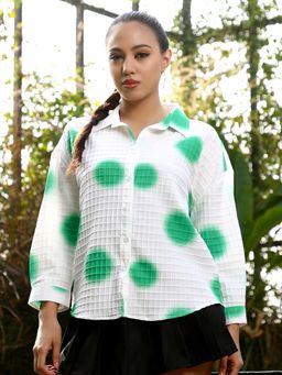 PINACOLADA - Women Forest Green and Chalk White Spray Paint Oversized Shirt