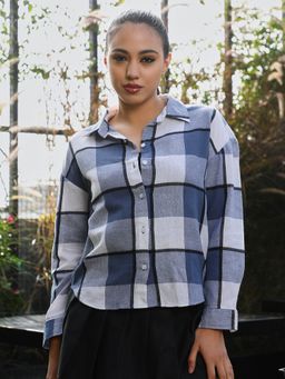 PINACOLADA - Women Steel Blue Framed-Buffalo Oversized Shirt