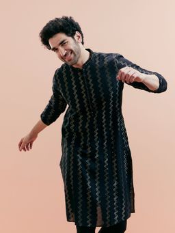 KISAH - Mens Black Embellished Kurta