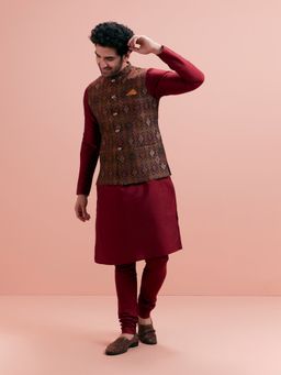 KISAH - Men Multi-Color Kurta Jacket Churidar Set (Set of 3)