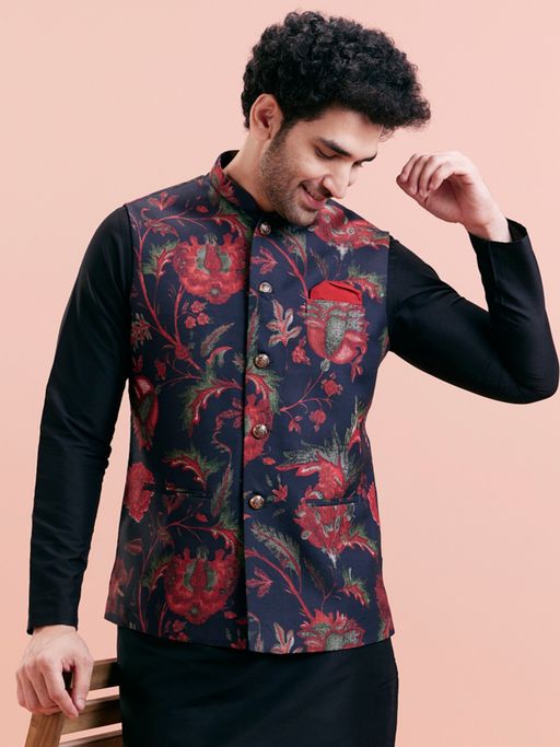 Design Flower Print Waistcoat Buy KISAH Men Black Printed Cotton