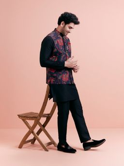 KISAH - Men Black Kurta Jacket Trouser (Set of 3)