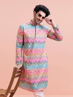 KISAH - Men Multi Coloured Printed Cotton Blend Kurta with Zari Design