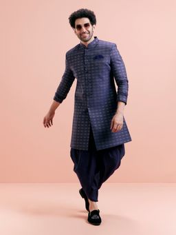 KISAH - Men Navy Blue Sherwani with Dhoti (Set of 2)