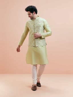 KISAH - Men Green Kurta and Nehru Jacket with Churidar (Set of 3)