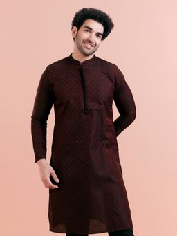 KISAH - Mens Maroon Geometric Kurta