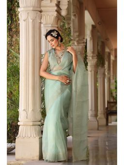 CHARU MAKKAR - Green Saree with Unstitched Blouse