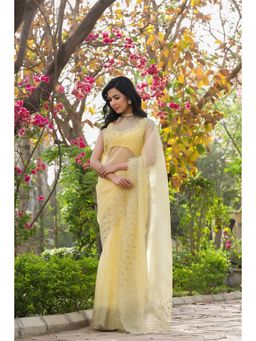 CHARU MAKKAR - Yellow Saree with Unstitched Blouse