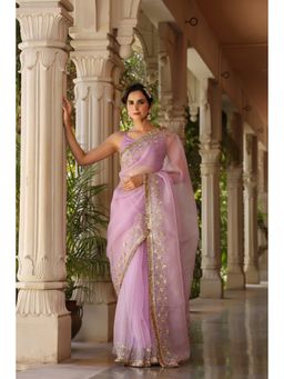 CHARU MAKKAR - Purple Saree with Unstitched Blouse