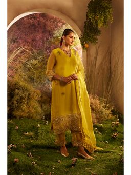 CHARU MAKKAR - Mustard Kurta with Pant & Dupatta (Set of 3)