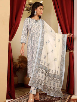 Lative Colours Of Fashion - White Cotton Regular Fit Printed Kurta With Pant & Dupatta