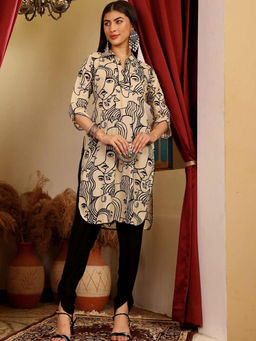 Lative Colours Of Fashion - Beige Cotton Regular Fit Printed Kurta With Dhoti