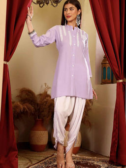 Lative Colours Of Fashion - Lavender Rayon Regular Fit Embroidered Kurta With Dhoti