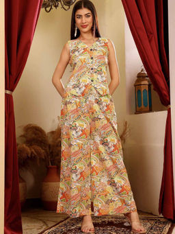 Lative Colours Of Fashion - Multi-Color Cotton Regular Fit Printed Top With Palazzo