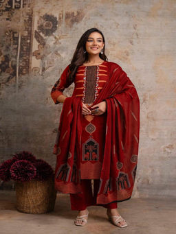 BERRYLICIOUS - Rust Cotton Regular Fit Printed Kurta With Pant & Dupatta