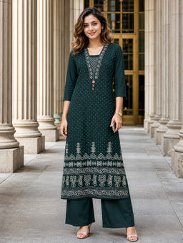BERRYLICIOUS - Teal Cotton Regular Fit Printed Kurta With Palazzo