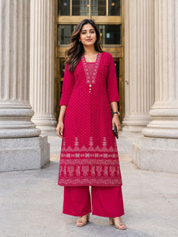 BERRYLICIOUS - Magenta Cotton Regular Fit Printed Kurta With Palazzo