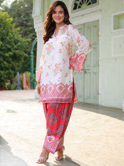 Lavanya The Label - White Organza Relaxed Fit Floral Kurta With Salwar