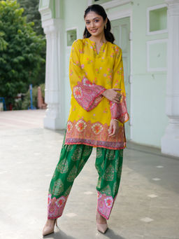 Lavanya The Label - Yellow Organza Relaxed Fit Floral Kurta With Salwar