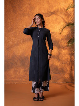 Juniper - Black Cotton Relaxed Fit Textured Kurta With Pant