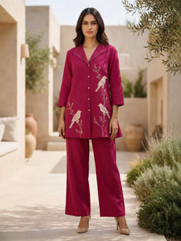Autumnlane - Maroon Cotton Regular Fit Printed Shirt With Pant