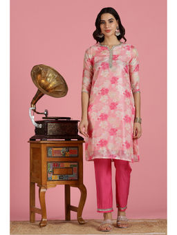 The Suitable - Pink Chanderi Regular Fit Floral Kurta With Pant