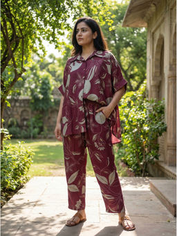 The Suitable - Maroon Chanderi Regular Fit Printed Shirt With Pant