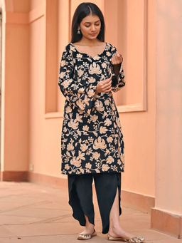 Lavanya The Label - Black Velvet Regular Fit Embroidered Kurta With Salwar