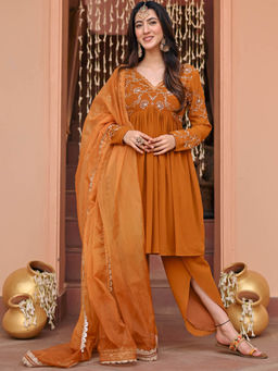 Lavanya The Label - Mustard Georgette Regular Fit Embroidered Kurta With Salwar & Dupatta