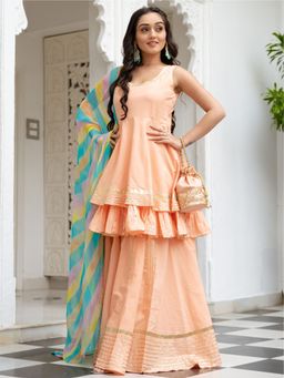 Lavanya The Label - Peach Cotton Kurta And Palazzo (Set of 2)