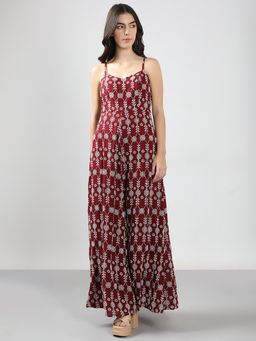 VERO MODA - Maroon Embroidered Maxi Dress