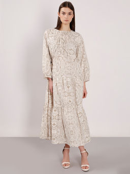 VERO MODA - Beige Printed Midi Dress