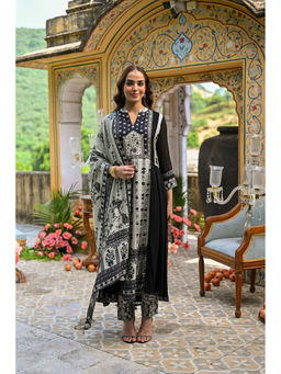 Mahee Jaipur - Black Shehzadi Anarkali Kurta Georgette With Pant And Dupatta (Set of 3)