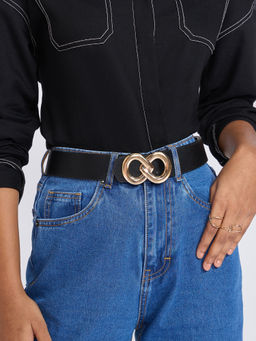 Twenty Dresses by Nykaa Fashion - Black Solid Golden Infinity Metal Buckle Jeans Belt