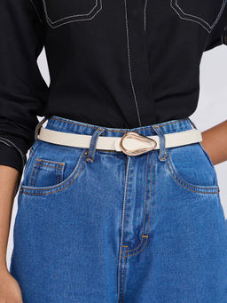 Twenty Dresses by Nykaa Fashion - Cream Solid Golden Abstract Buckle Thin Jeans Belt