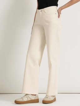FableStreet - Women Off White Solid Comfort Fit Wide Leg Jeans