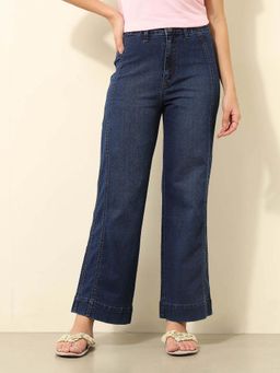 U.S. POLO ASSN. - Women Blue Solid High Rise Wide Leg Jeans