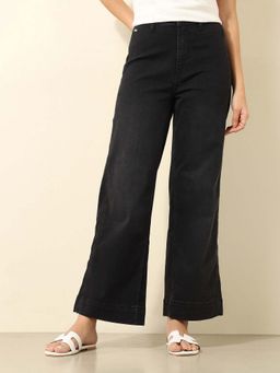 U.S. POLO ASSN. - Women Black Solid High Rise Wide Leg Jeans
