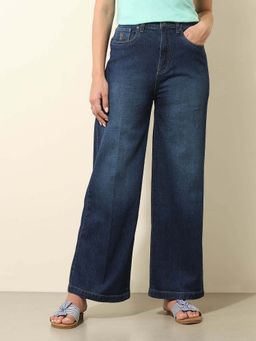 U.S. POLO ASSN. - Women Blue Solid High Rise Wide Leg Jeans