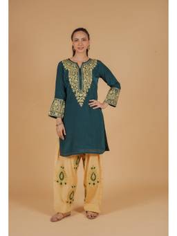 HOUSE OF KARI - Green Zaari Work In Chinnon Chiffon Embroidered Kurta with Salwar