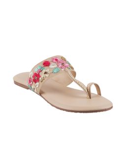 Metro - Womens Beige Flat ChappalsMetro Embroidered Beige Flats