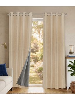 Saral Home - D Mond Cotton Woven 2 Window Curtain 100% Light Blocking - Beige