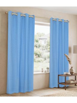 Saral Home - D Mond Cotton Woven 2 Window Curtain 75% Light Blocking - Blue