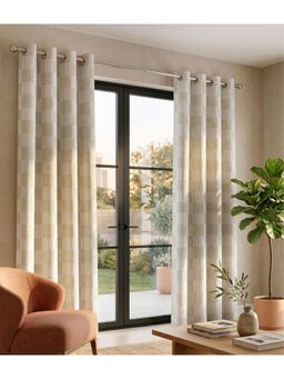 Saral Home - Check Cotton Woven 2 Window Curtain 75% Light Blocking - Beige