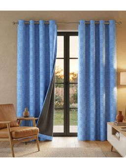 Saral Home - Check Cotton Woven 2 Window Curtain 100% Light Blocking - Blue