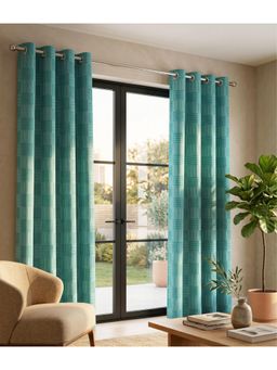 Saral Home - Check Cotton Woven 2 Window Curtain 75% Light Blocking - Green