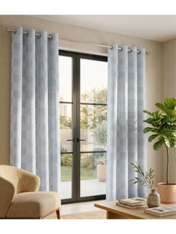 Saral Home - Check Cotton Woven 2 Window Curtain 75% Light Blocking - Grey